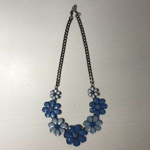 Blue Crystal and Beaded Flower Chunky Necklace